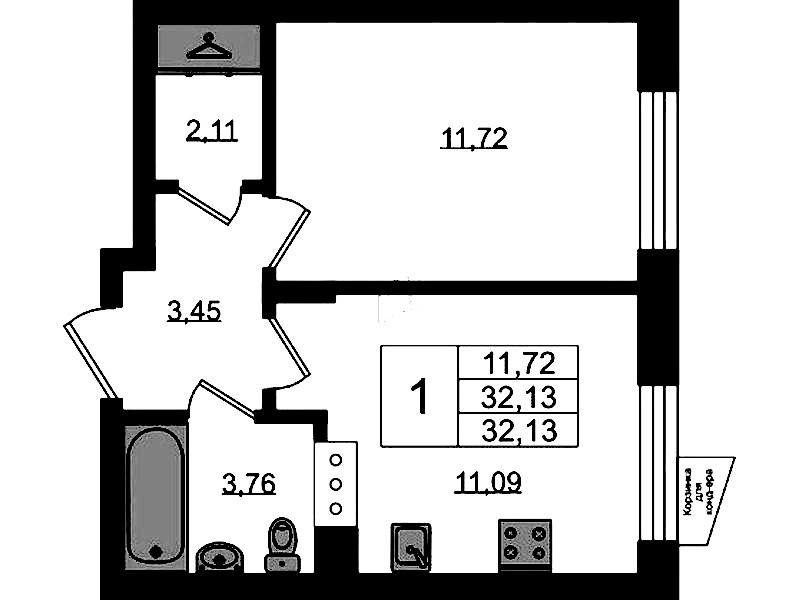 1-комнатная квартира 32.13 м², 2/11 эт., ЖК «VEREN NORT Сертолово»